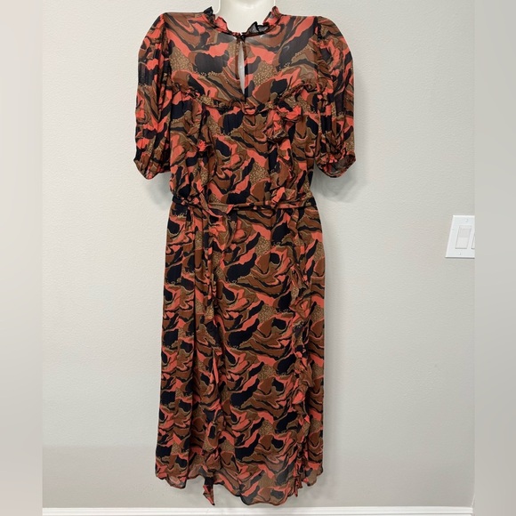 NWT Cleobella Paige Printed Midi Dress Orange Brown flutter details size S - Picture 7 of 12